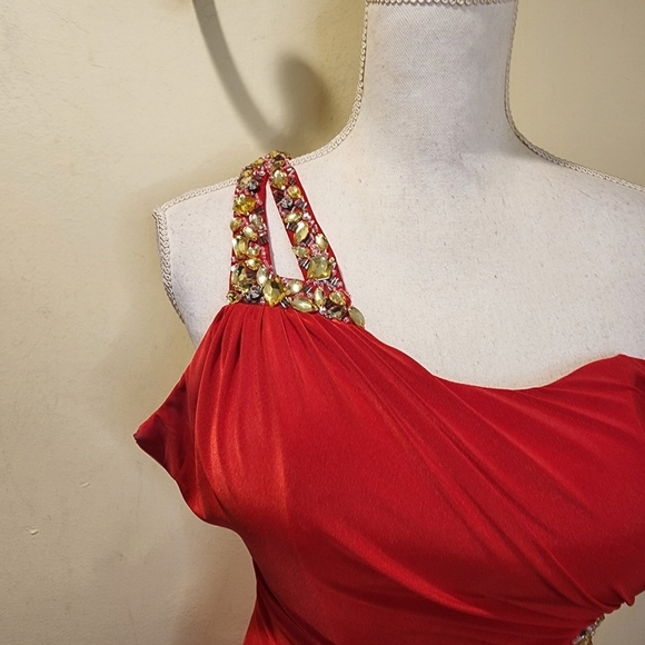 GIGI Red Floor length Backless Studded Open Front Prom Gown 4 - Picture 10 of 13